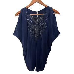 Chelsea Flower Blue Silk Beaded Sleeveless Draped Top Women’s Sz XS